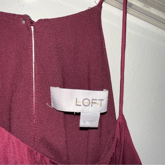 LOFT Garnet Red Flounce Midi Halter Dress Size Medium - Picture 12 of 16